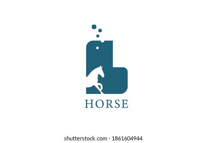 L blue white horse alphabet letter logo icon with stallion shape inside. Creative design for business and company