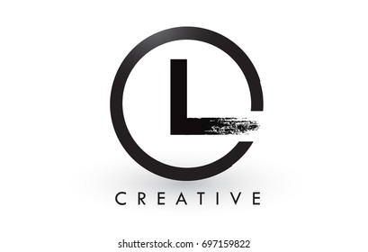 L Brush Letter Logo Design with Black Circle. Creative Brushed Letters Icon Logo.