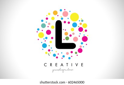 L Bubble Dots Letter Logo Design with Rainbow Creative Colorful Bubbles.