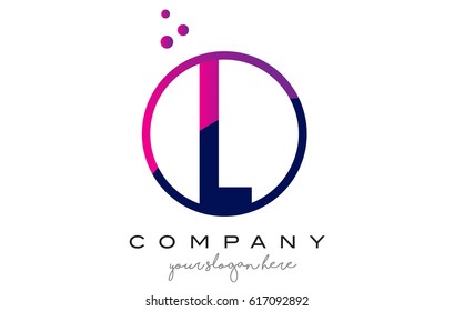 L Circle Letter Logo Design with Purple Magenta Dots Bubbles Vector Illustration