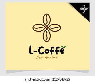 L Los granos de café se mezclan en la línea. logotipo de línea mono.