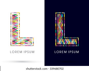 L, Colorful Brick, Construction font graphic design.