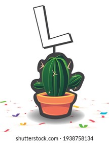 L - Cute cactus alphabet and white background