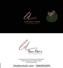 L D LD Letra inicial manuscrita y logotipo de la firma. Logo inicial del vector de belleza .Moda, boutique, floral y botánica
