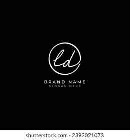 L, D, LD Initial letter handwritten and signature vector logo. Business template in round shape line art