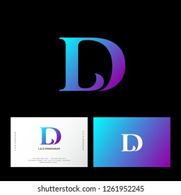 L and D letters. L, D monogram consist of violet letters. Web, UI icon. Identity. Business card.