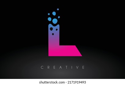 L Dots Letter Logo Design with Creative Artistic Bubble Cut in Blue Purple Colors Vector Illustration