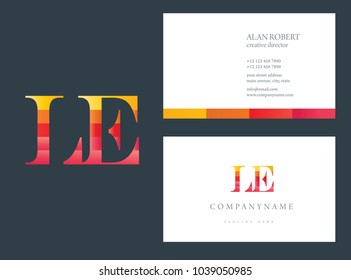 L & E joint logo multi color letters with business card template