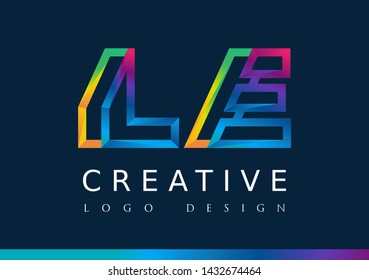 L E Logo. LE Letter Design Vector with Magenta blue and green yellow color