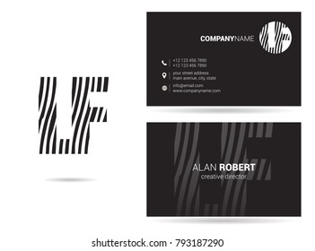 L & F joint logo line letter design with business card template