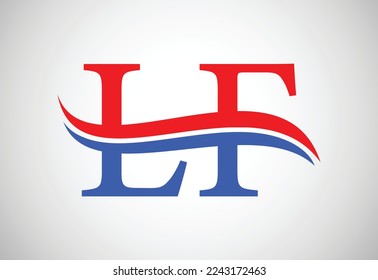 L F letter logo design, with swoosh, Vector design concept