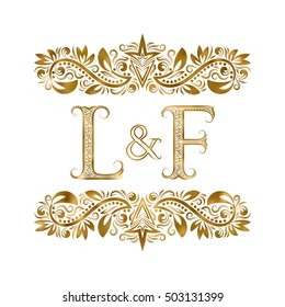 L and F vintage initials logo symbol. The letters are surrounded by ornamental elements. Wedding or business partners monogram in royal style.