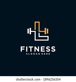 L fitness logo logo with Kettlebell fitness vector icon design and Barbell Fitness Gym Logo Design.