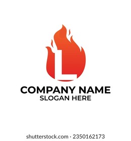 Vector del logotipo de la llama L. Plantilla de la llama del logotipo de la letra L, iniciales del logotipo del incendio