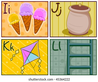 I - L Flash Card Design - Vector