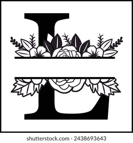 L Floral Split Monogram , Flower Monogram Clipart, Floral Letter Graphic, Alphabet Bundle |Split Monogram Alphabet | Split Monogram Frame Alphabet | Cut File for Circuit, Silhouette svg