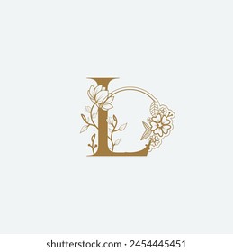 L Blumenlogo Hochzeit-Logo. Elegantes Monogramm. Illustration des Hochzeitsmonogramm-Logos mit Blumenrahmen. ausdrucken