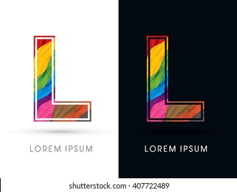 L Font , colorful wave, designed using colorful grunge brush graphic vector
