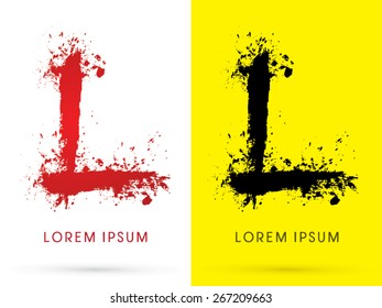 L , font, concept blood and splash, designed using red and black  colors grunge brush, sign ,logo, symbol, icon, graphic, vector.