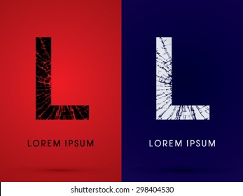 L ,Font , destroy, broken mirror,  broken glass, graphic vector.