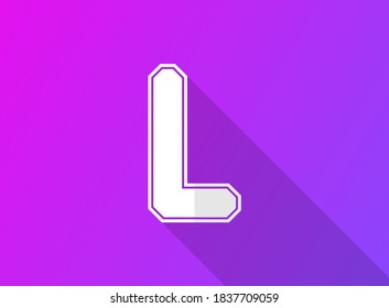 Letra L, diseño dinámico moderno con sombra larga sobre fondo de gradiente morado. Para logotipo, etiqueta de marca, elementos de diseño, aplicación y más. Ilustración del vector