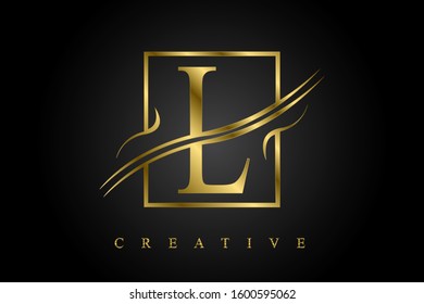 L Golden Letter Logo  Vector Illustration with Gold Metal Texture. Creative Metallic cuted Letter for Company Name, Label, Icon, Cover, Emblem, Print, Textile, Card, casino, brochure or Web Page.