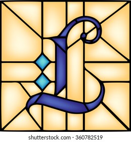 L - Gothic font, English alphabet, letter, vector illustration in stained glass window style