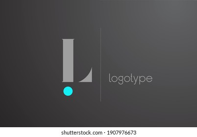 L grey alphabet letter logo for business. Unique corporate identity and lettering. Company icon branding design with blue dot and line