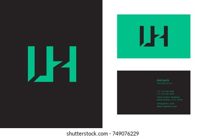 L H bold letter joint logo design vector with business card template