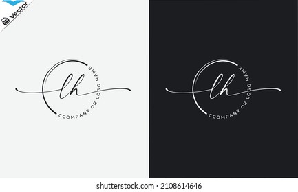 L h Initial handwriting signature logo, initial signature, elegant logo design
vector template.
