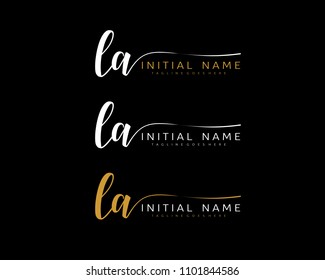 L A Initial handwriting logo vector. Hand lettering for designs.