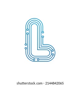 L initial letter Circuit technology illustration logo vector template
