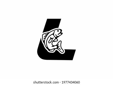 L initial letter with fish design