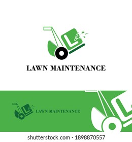 L Initial Letter with grass machine for Lawn Care, garden, maintenance and Landscape Logo Design Vector Template