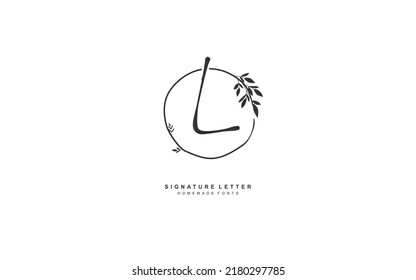 L Initial letter handwriting and  signature logo. A concept with floral template element.