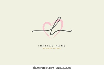 L Initial letter handwriting and  signature logo. A concept with love template element.