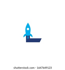 L initial letter with rocket design logo, elements, icons, symbols, abstract, shapes. Creative inspiration idea with flat style for business company, template collection, marketing promotions.