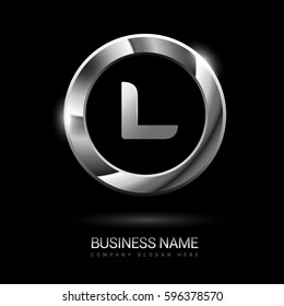 l initial letters circle elegant logo silver chrome black background - stock vector