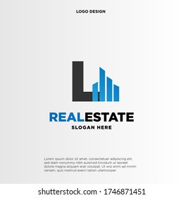 L Initial logo concept with building template vector.