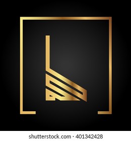 L initial logo, golden, square frame