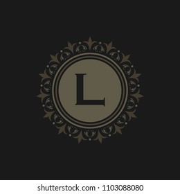 L initial logo. Luxury ornament crown logo.