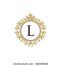 L initial logo. Luxury ornament crown logo.
