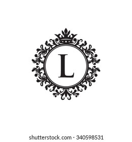 L initial logo. Luxury ornament crown logo.