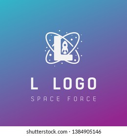 l initial space force logo design galaxy rocket vector in gradient background