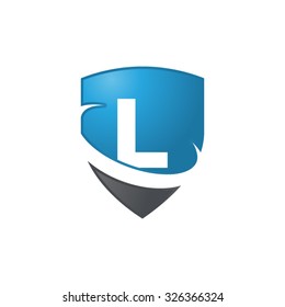 L initial swoosh shield logo blue