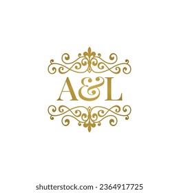 A L initials logo ornament gold. Letter AL wedding ampersand or business partner symbol.