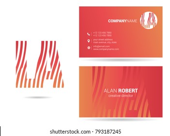 L & A joint logo line letter design with business card template