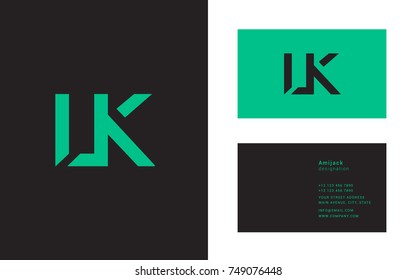 L K bold letter joint logo design vector with business card template