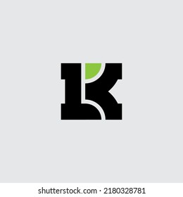 L and K initials or logo. LK monogram or logotype with green quarter of circle. KL - design element or icon.