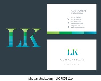 L & K joint logo multi color letters with business card template
